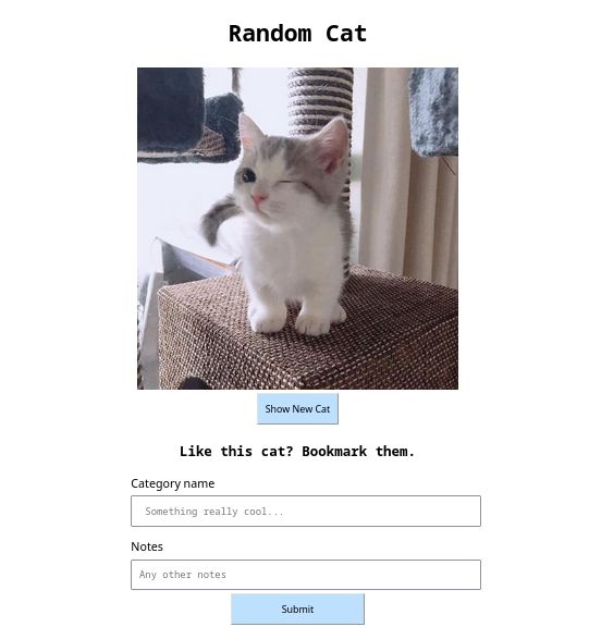 Screenshot of the form used to download a random cat photo and save it to the collection